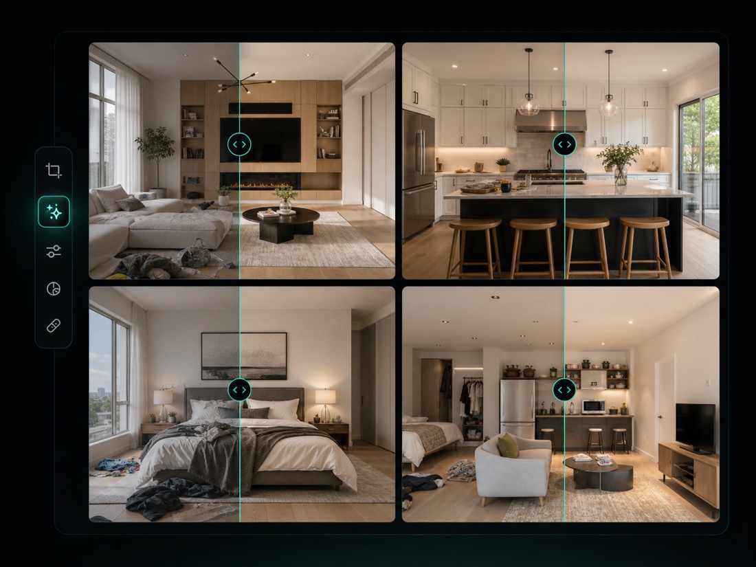 Grid of listing photos prepared for batch cleanup