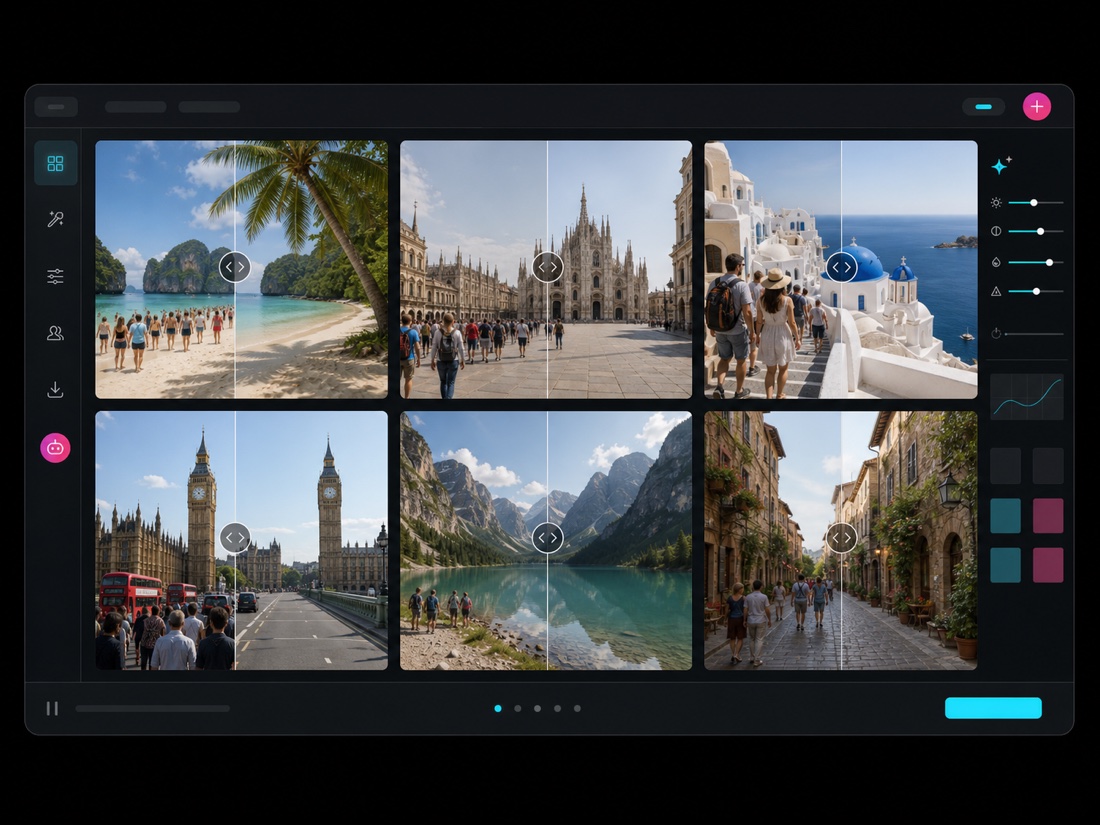 Batch travel photo crowd removal grid