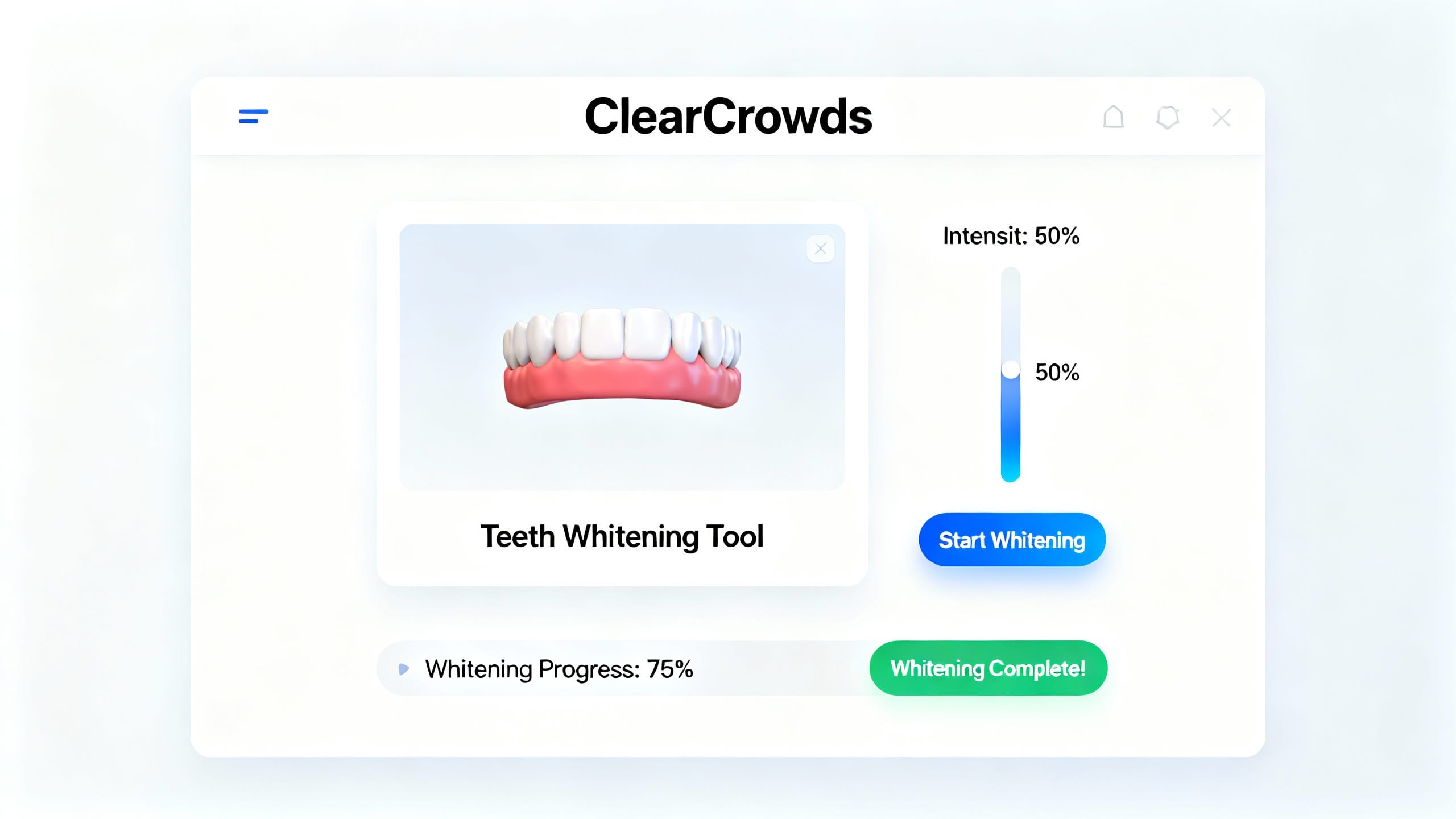 ClearCrowds interface with teeth whitening tool