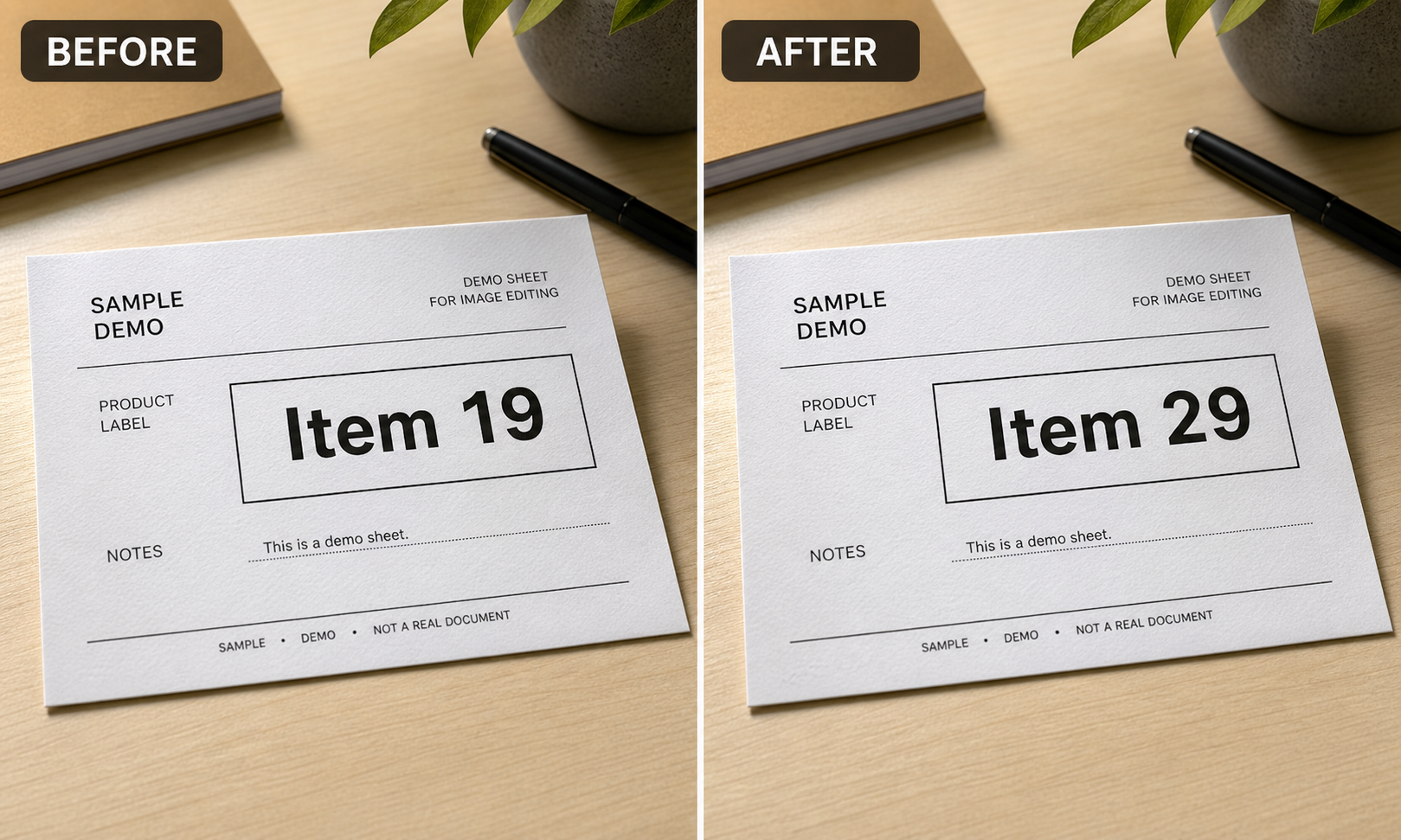 Before-and-after number replacement on a product label