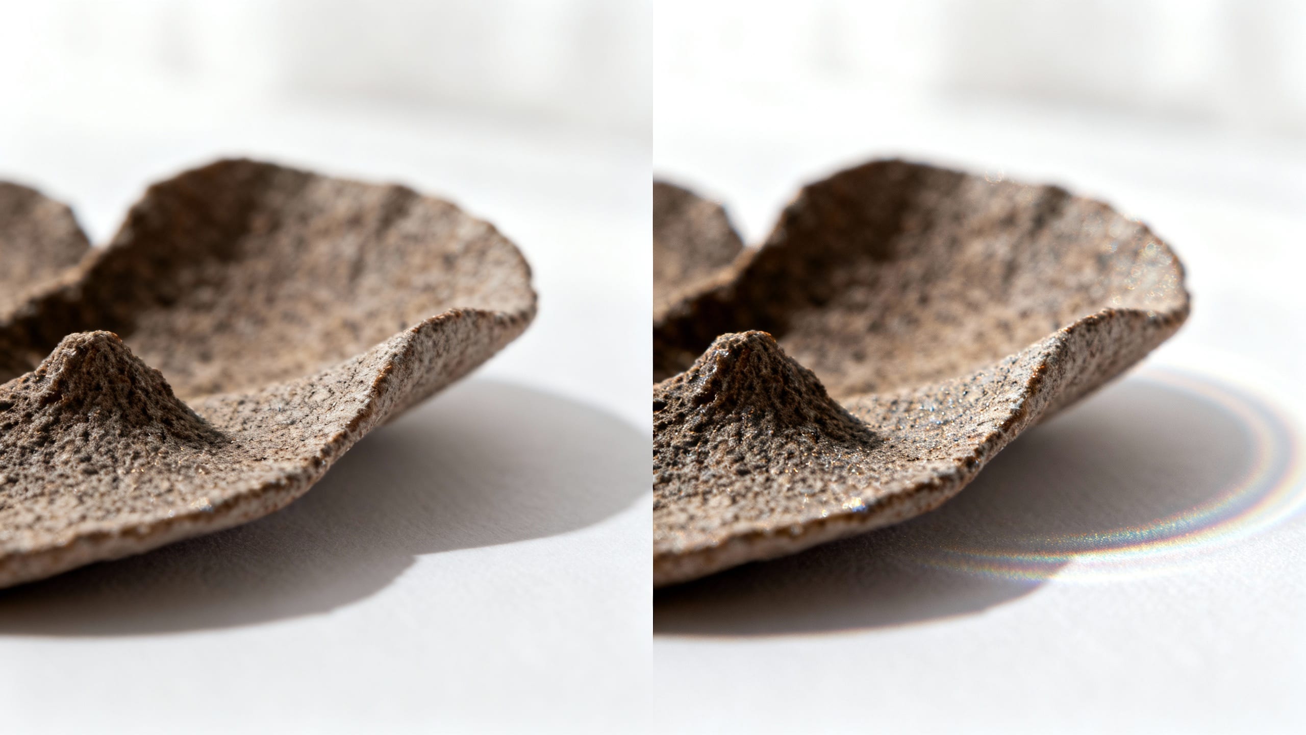 AI sharpened photo next to a basic sharpened photo with artifacts