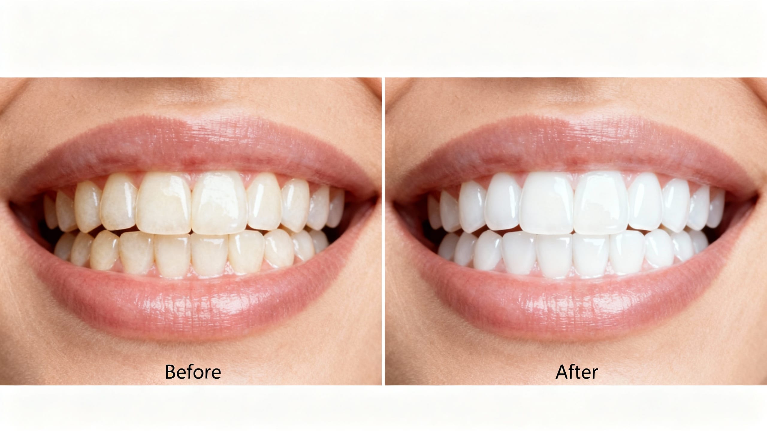 before and after comparison of a smile with AI whitening
