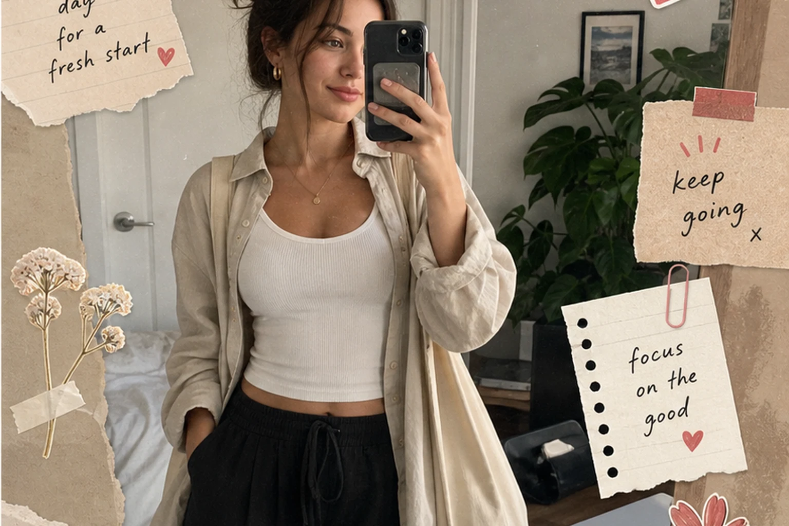 Selfie allo specchio dopo l'effetto scrapbook