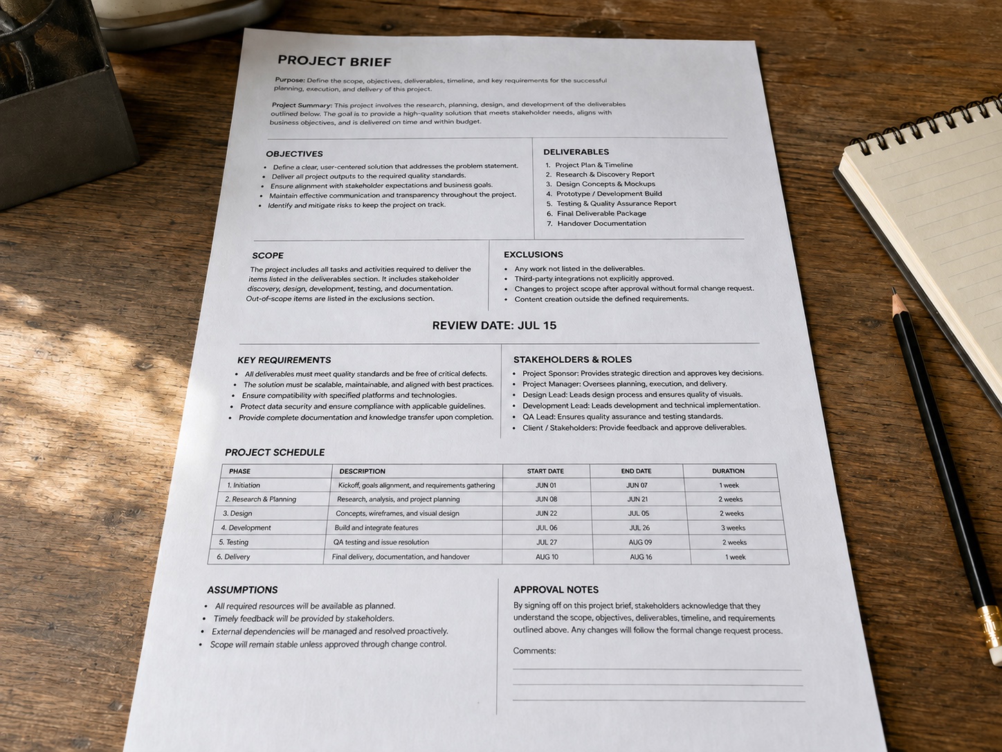 Le même brief avec uniquement la date de relecture sélectionnée corrigée
