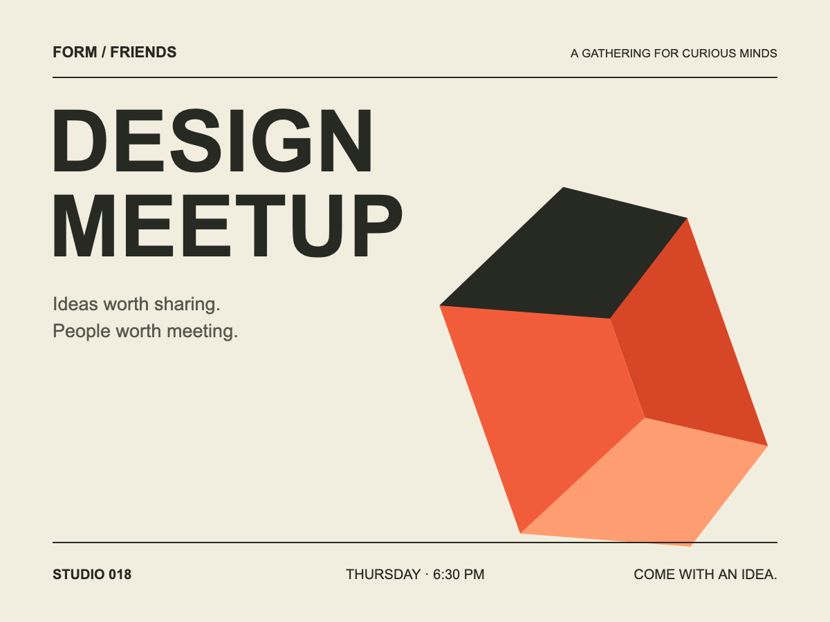 Diseño de un evento con el título DESIGN MEETUP antes de editarlo