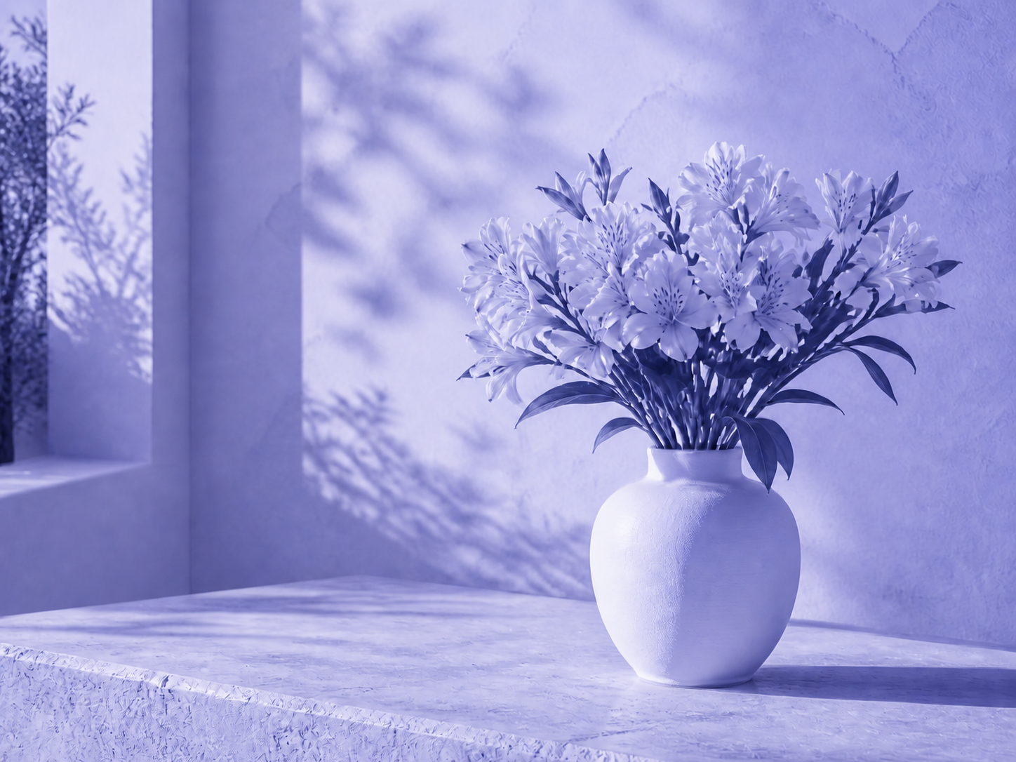 The same flower vase photo with a cool violet color treatment