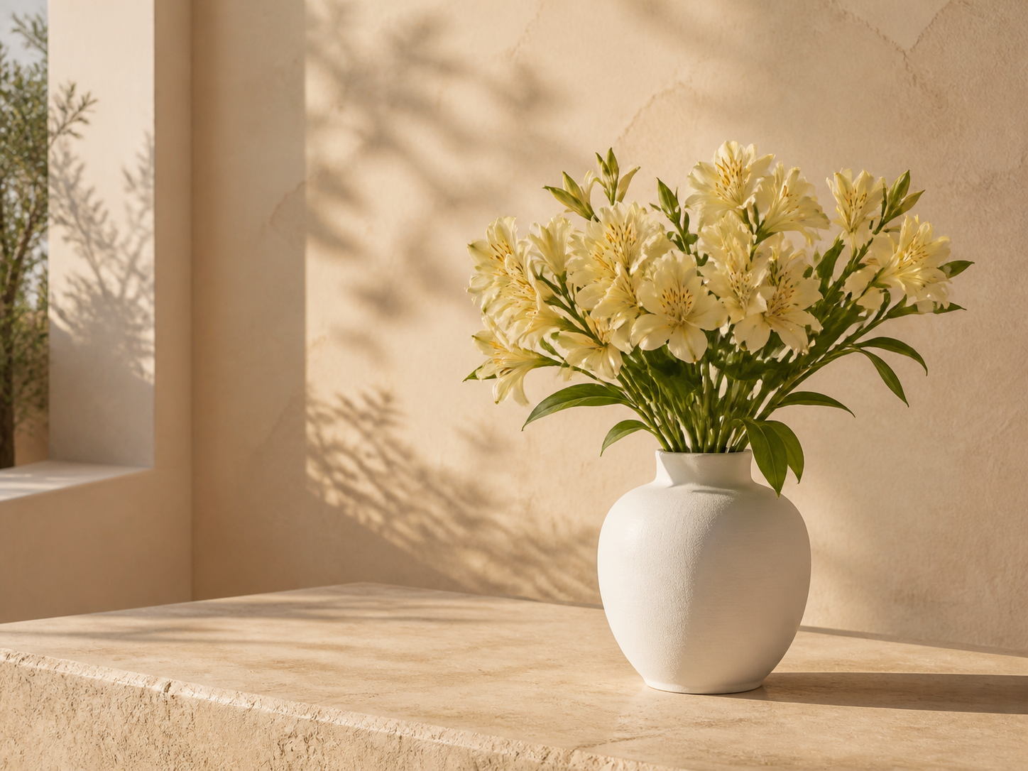 Warm sunlit flower vase photo before tinting