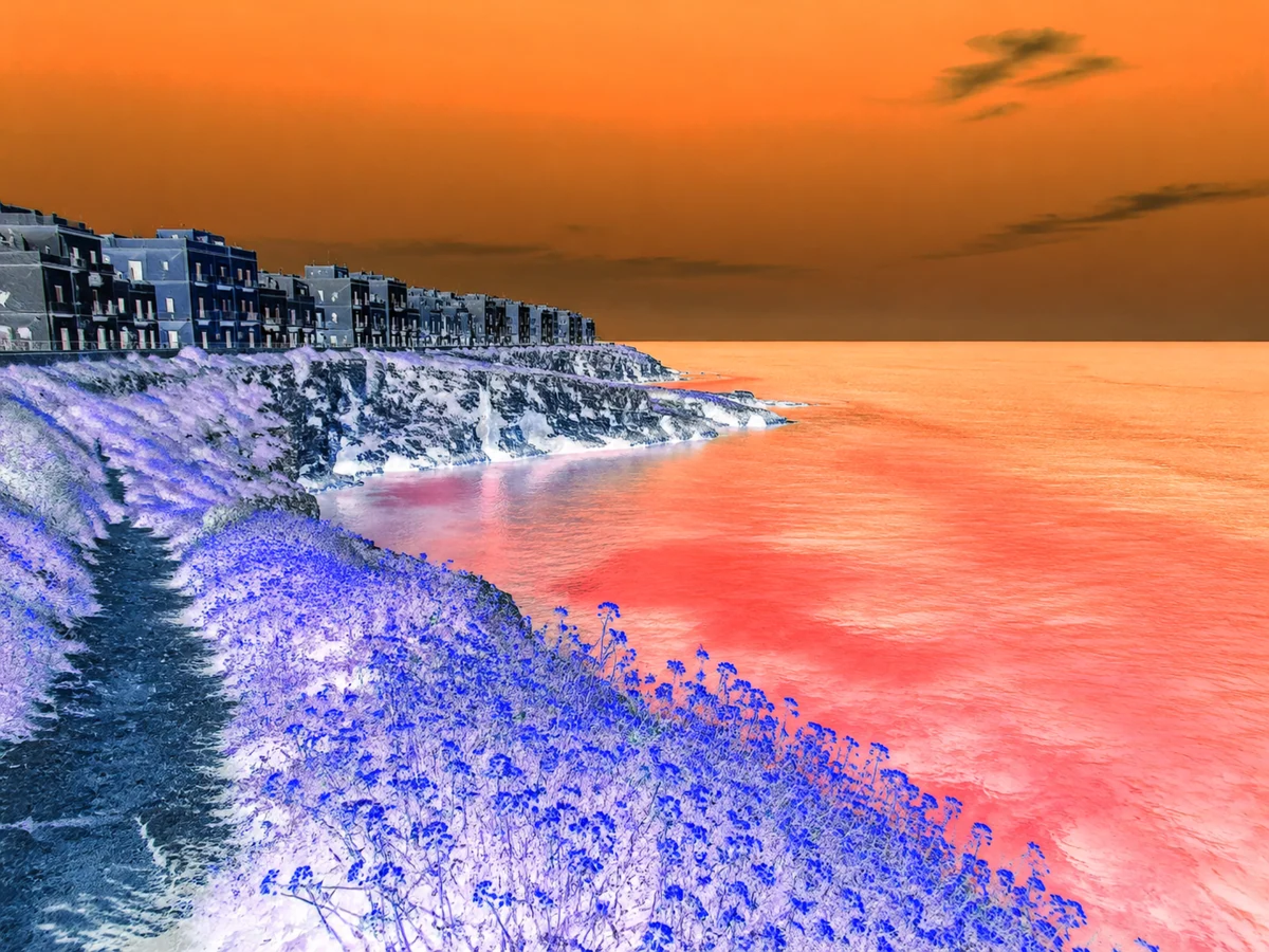 Explore inverted landscape colors: Open your photo, compare the inverted preview and confirm when it looks right. There is no model prompt or strength setting.