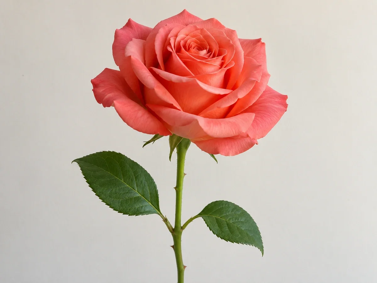 Pink rose with a stem and two leaves before stencil conversion