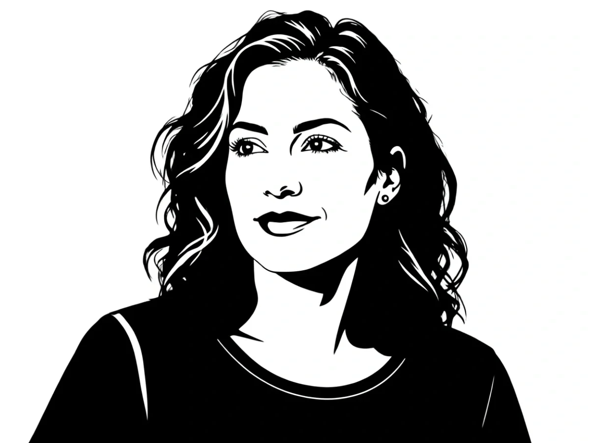 Portrait — Keep the eyes, nose and expression readable. Black shapes and white openings describe the face, instead of filling the whole person black.