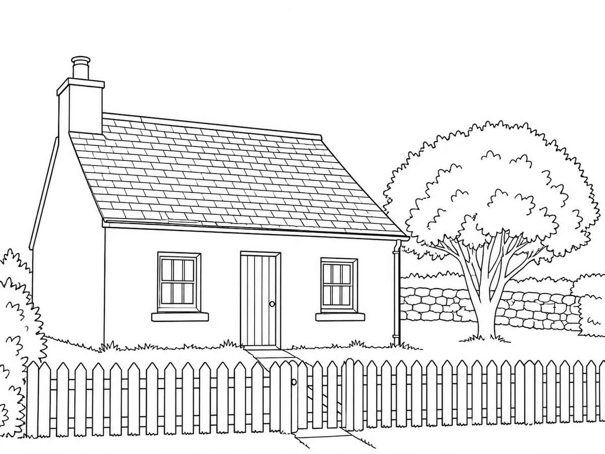 Une maison à mettre en couleur: Remplacez les ombres des murs, du toit et des fenêtres par des contours nets.