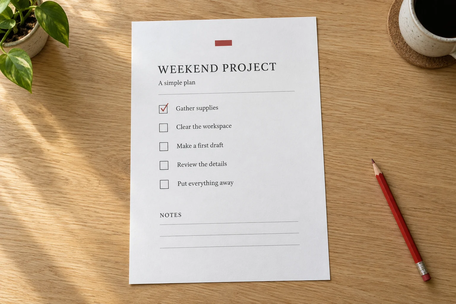Example photo of a printed checklist on a desk