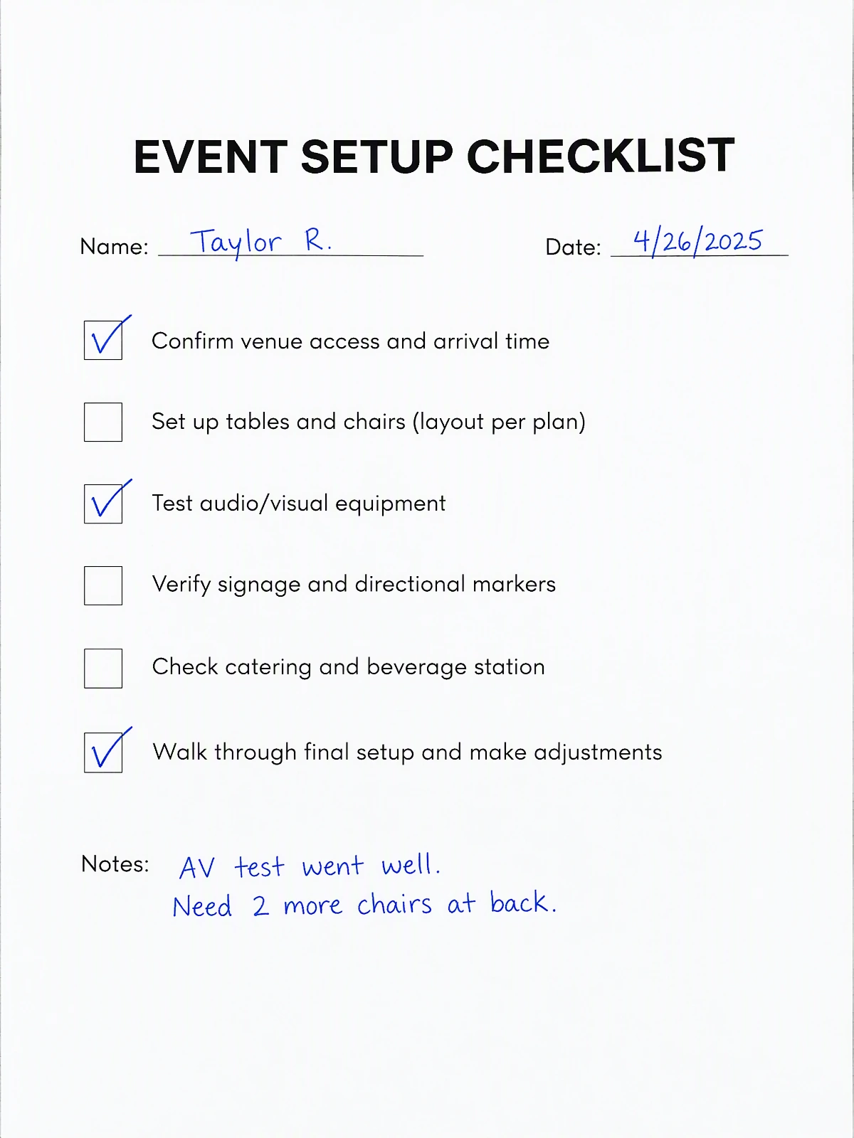 Illustrative cropped checklist with ticks and a margin note