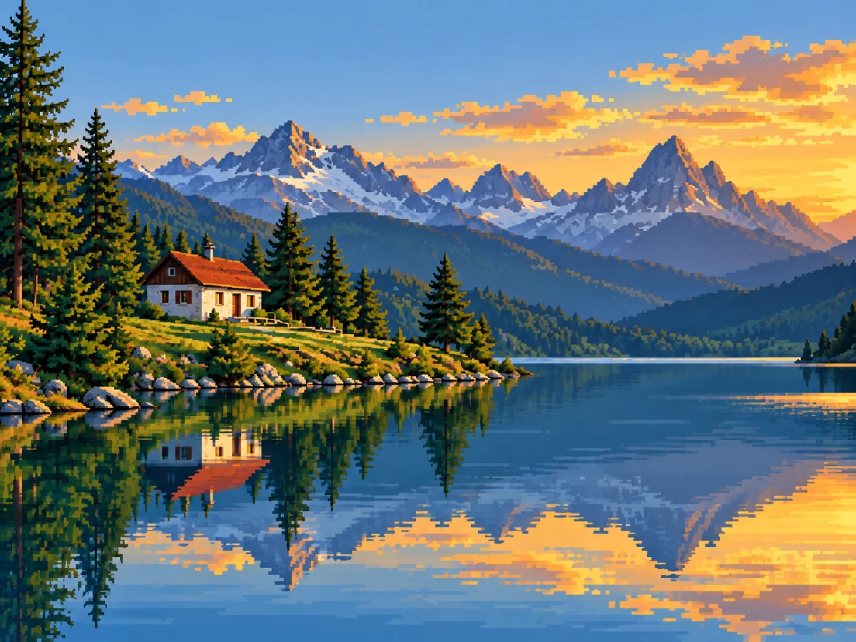 Turn a landscape into retro artwork: Upload a photo and generate the pixel-art version. Compare the result, then continue editing in the same workspace.