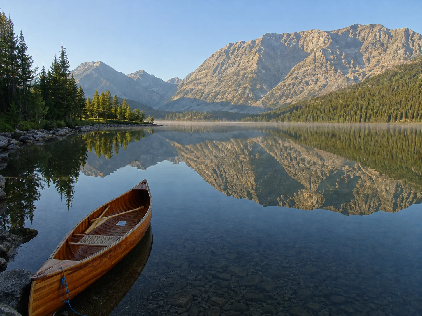 Photo du lac et du canoë après suppression de la date orange