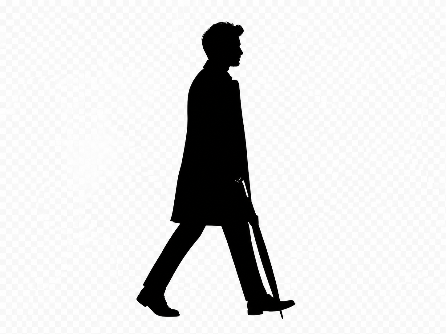 The same walking subject converted to a solid black silhouette on transparency