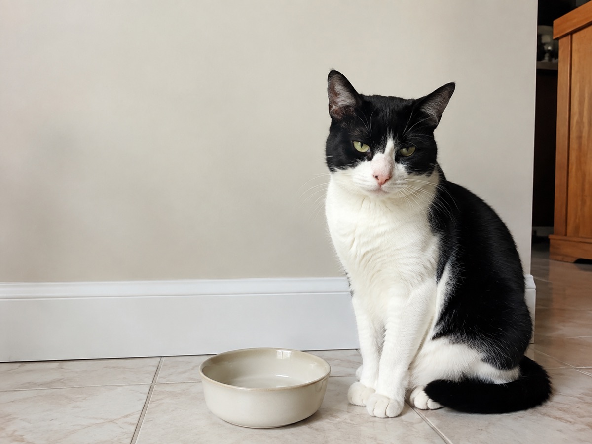 Aufs Abendessen wartende Katze vor dem Einfügen der Sprechblase
